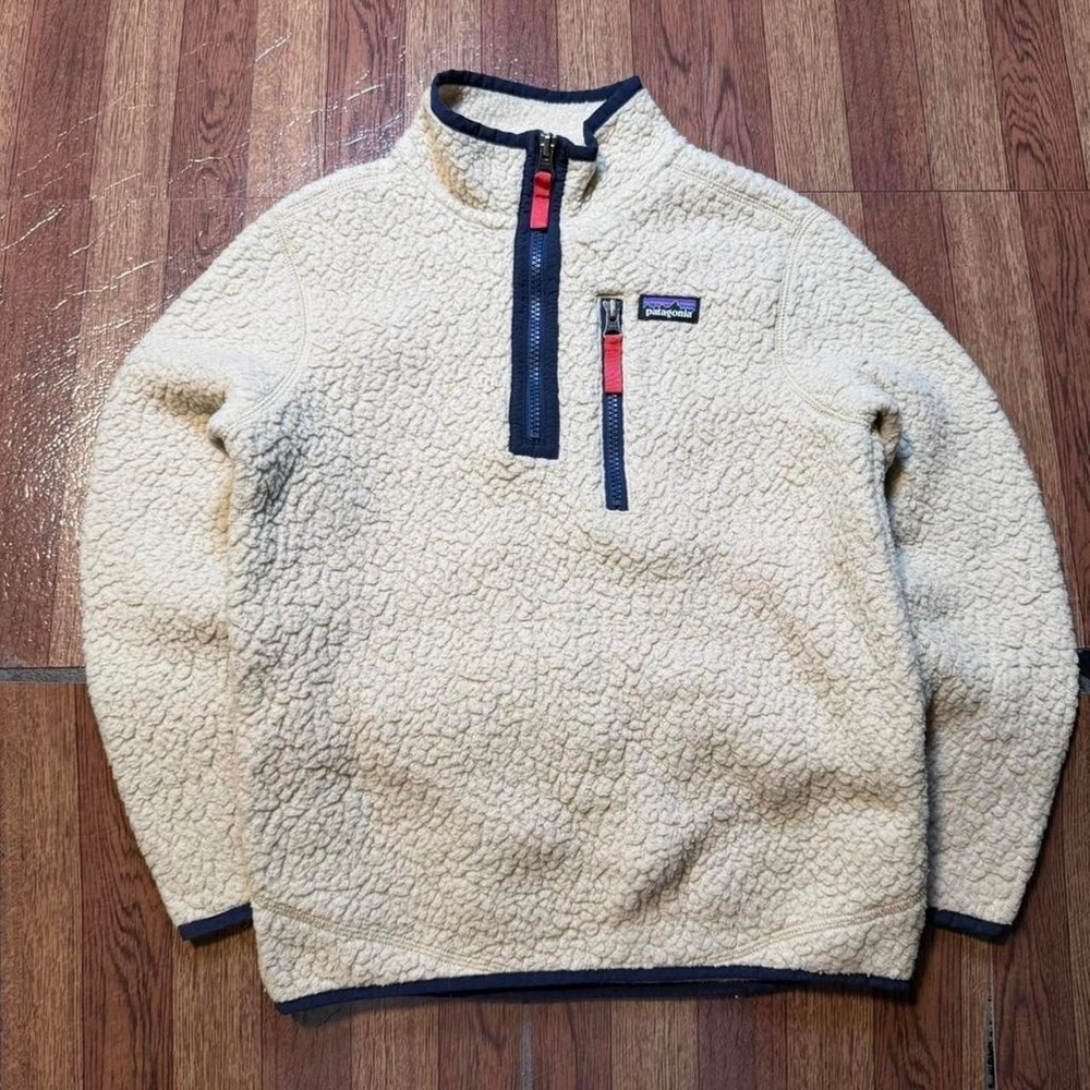 Patagonia Beige Retro Pile 1/4 Zip Snap Sweatshirt Youth Medium (10)